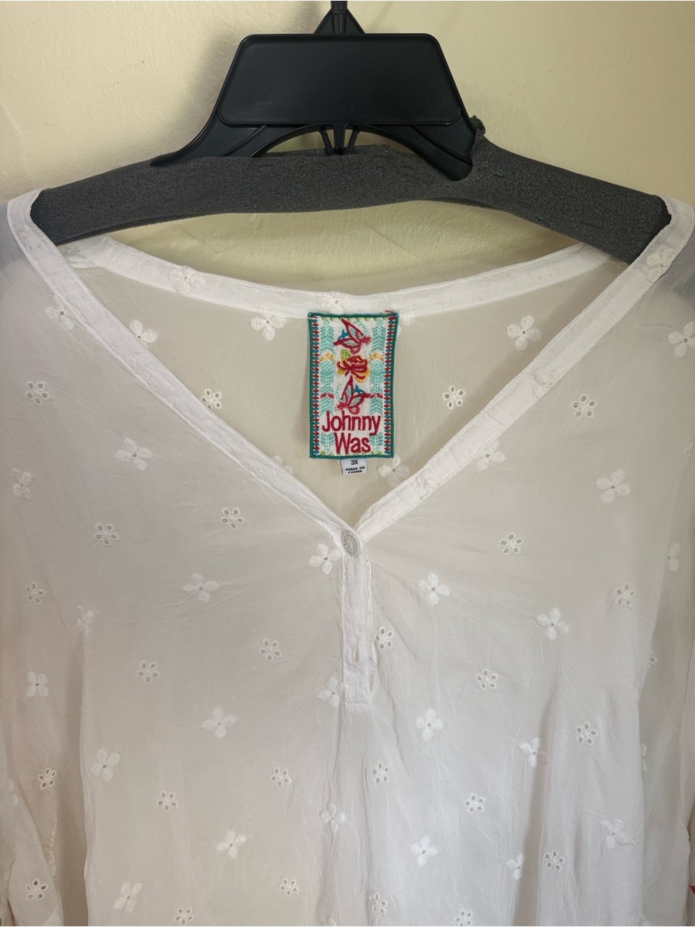 Johnny Was White Embroidered Sleeve Tunic Blouse Coverup Size 3X - Picture 5 of 10